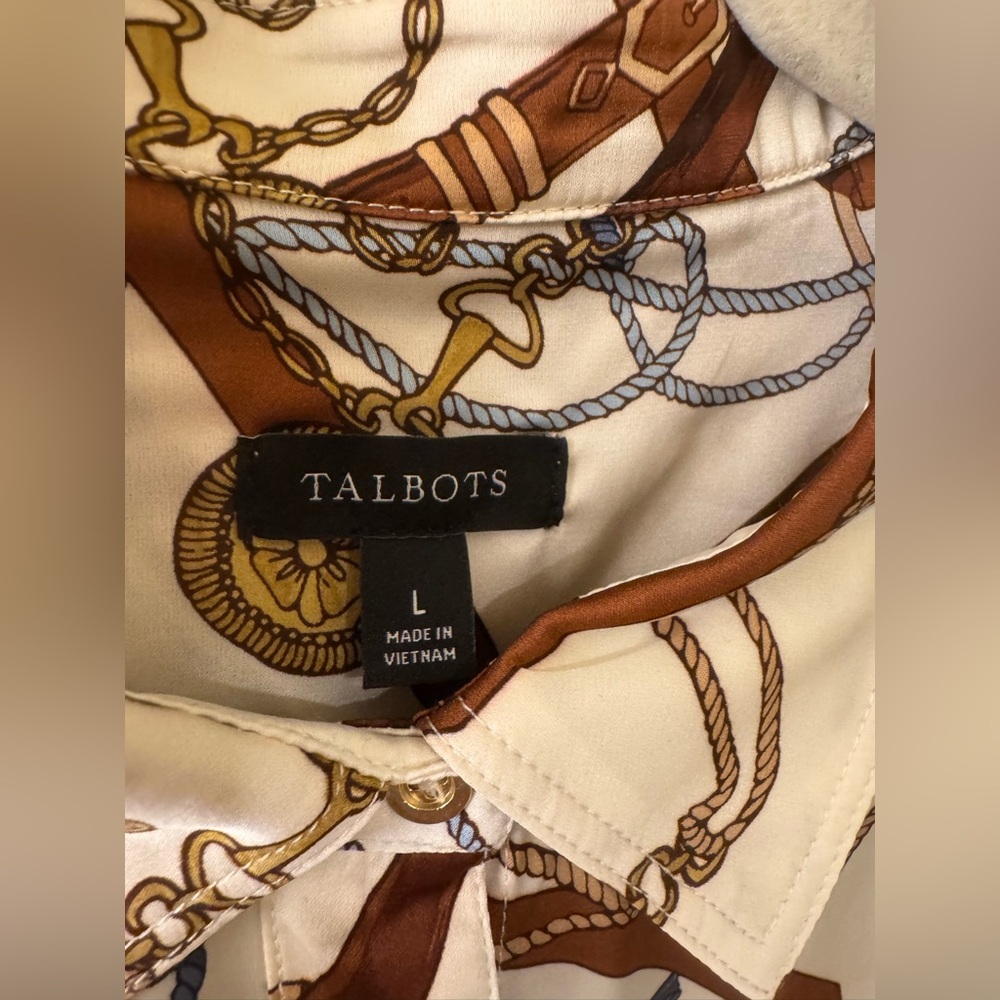 Talbots Chain Print Satin Charmeuse Blouse size Large - Picture 4 of 7